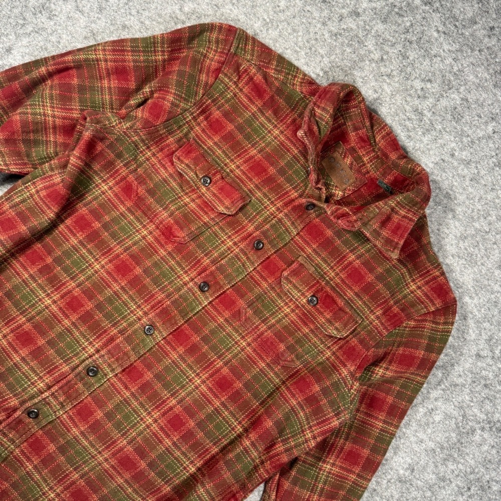 Orvis Mens Large Red Green Plaid Cotton Flannel Button Down Shirt Long Sleeve